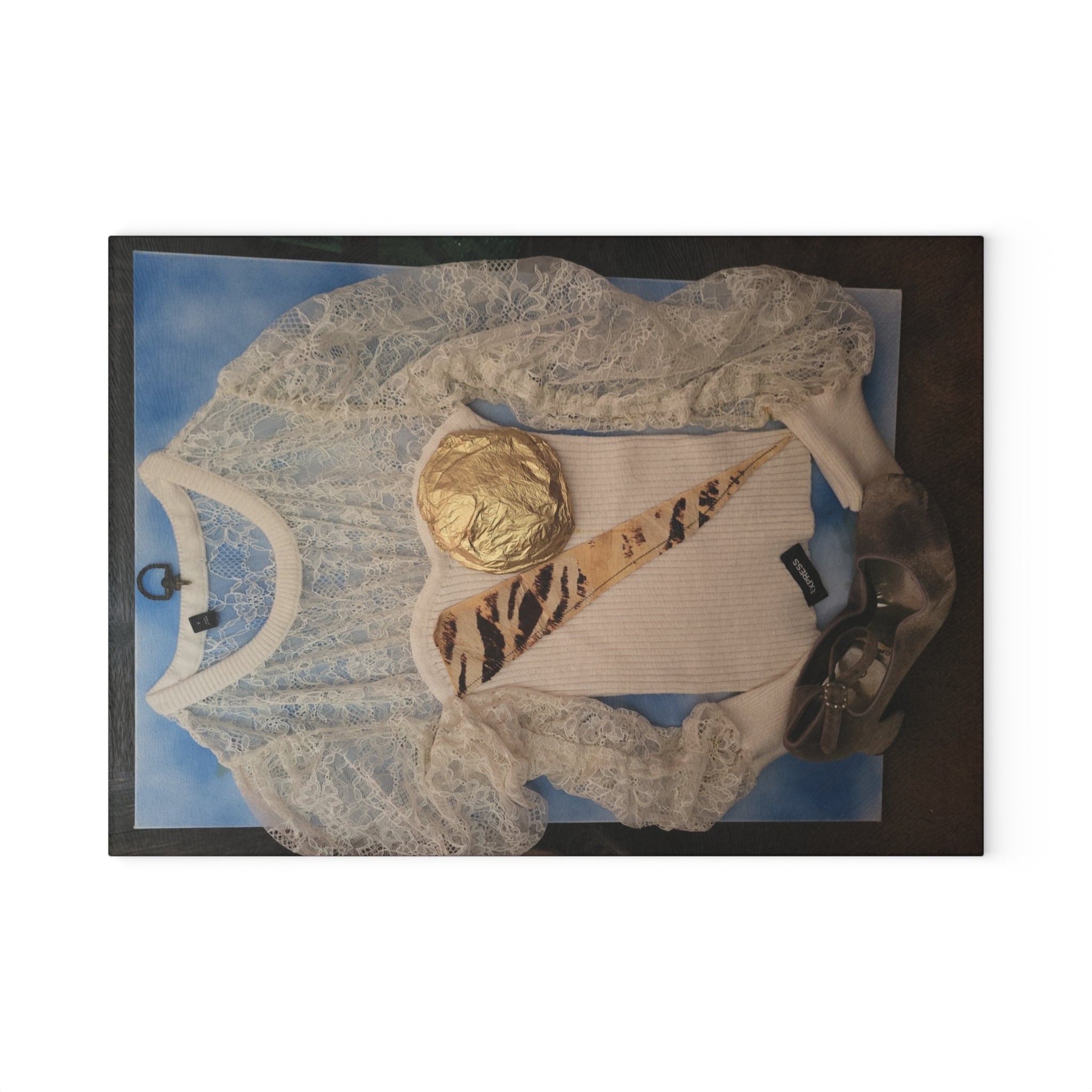 Glass Cutting Board — Vintage Lace & Gold Decorative Kitchen Art