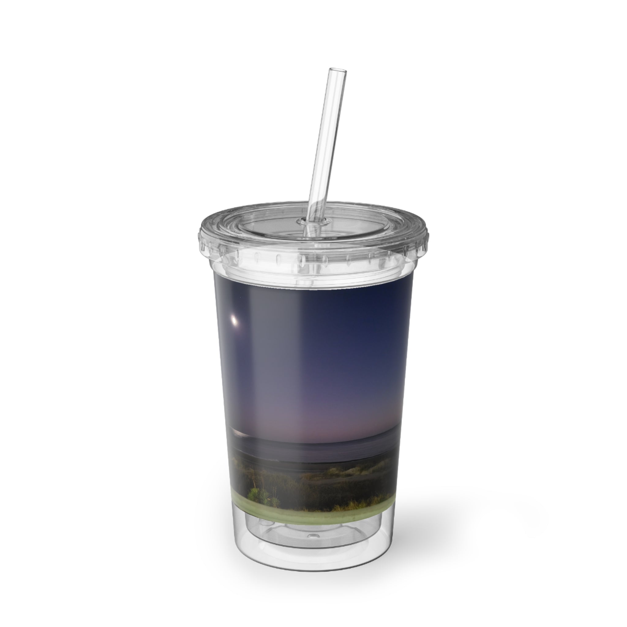 Nightfall Acrylic Tumbler – Moonlit Beach Cold Cup
