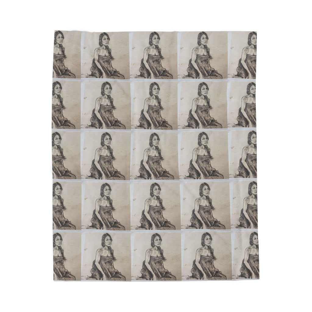 Vintage Portrait Velveteen Plush Blanket – Soft Retro Photo Repeat Throw