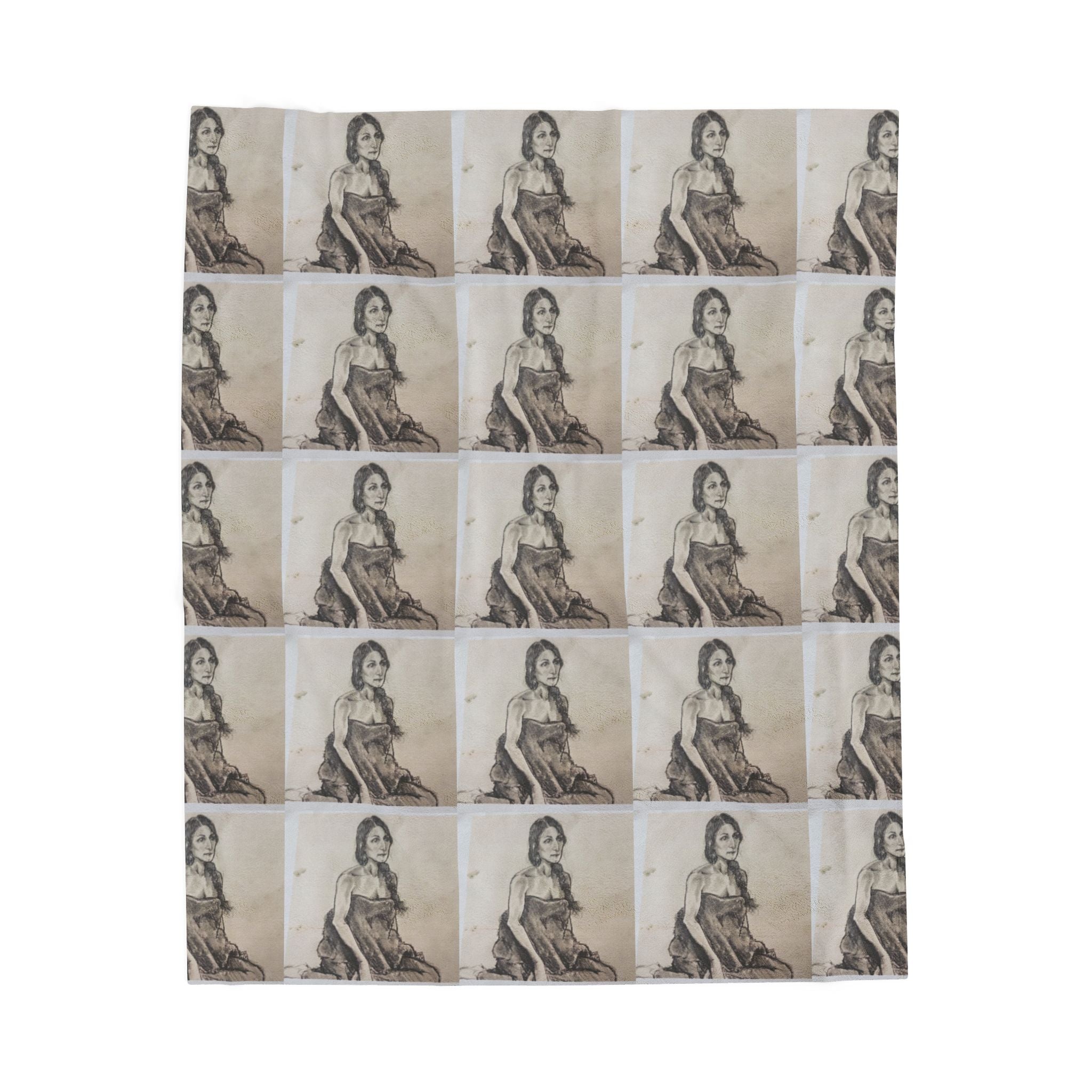 Vintage Portrait Velveteen Plush Blanket – Soft Retro Photo Repeat Throw