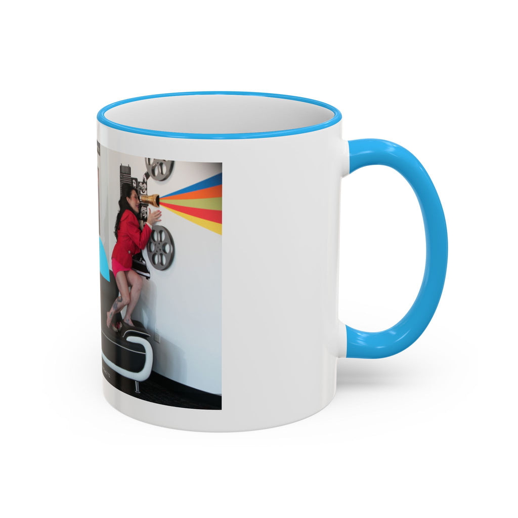 Retro Film Room Accent Rim Mug — 'Moving Forward' Graphic Coffee Cup (11oz/15oz)