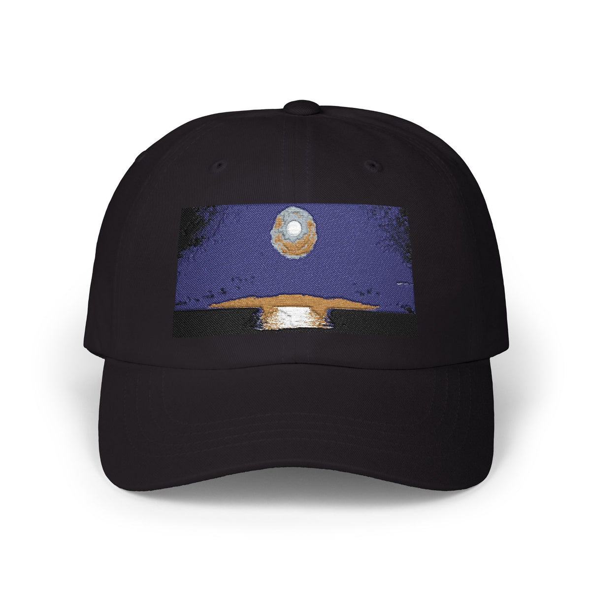 Dad Cap — Retro Full Moon Over Ocean Patch Embroidered Baseball Hat