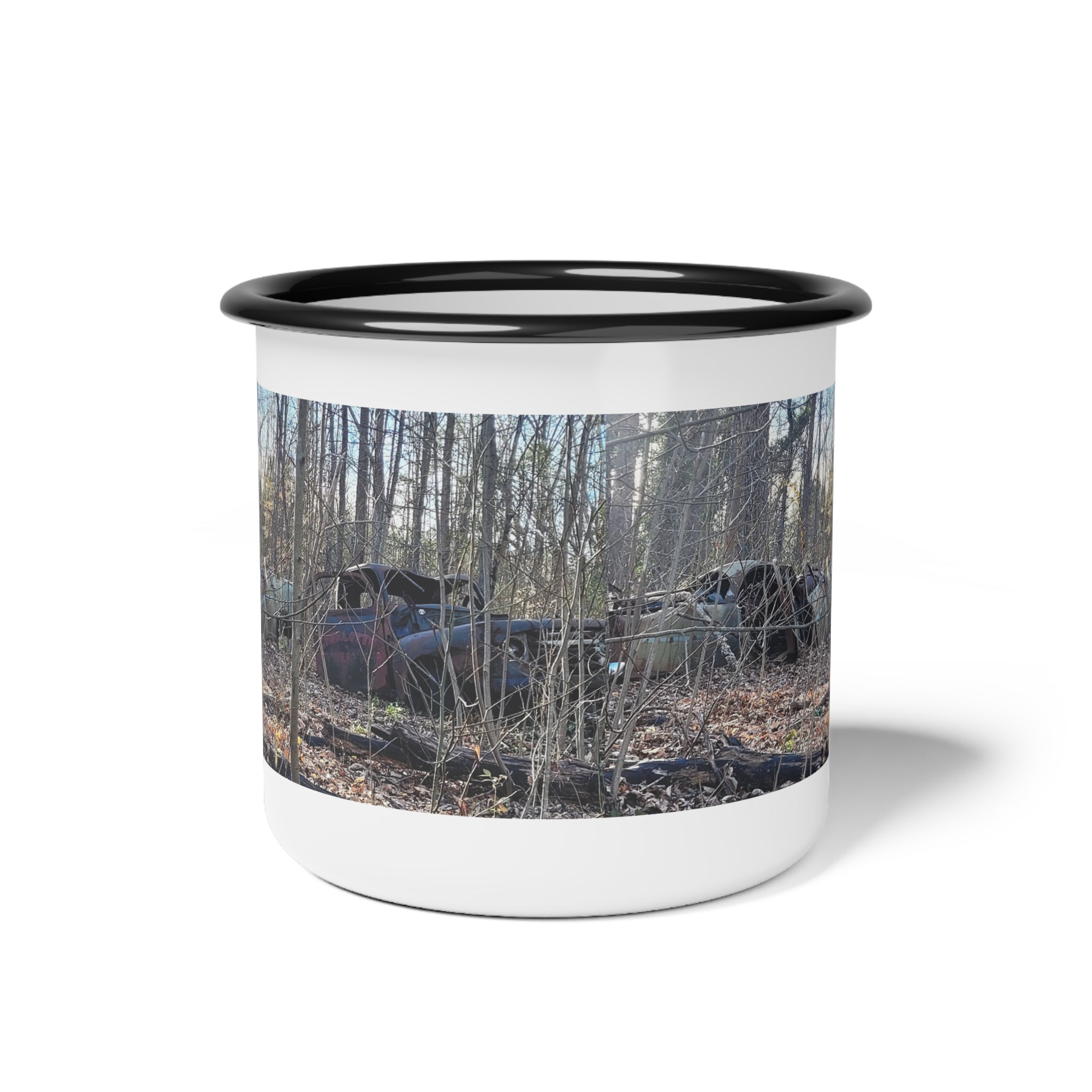 Enamel Camp Cup — Rustic Forest Junkyard Vintage Truck Photo Camper Mug
