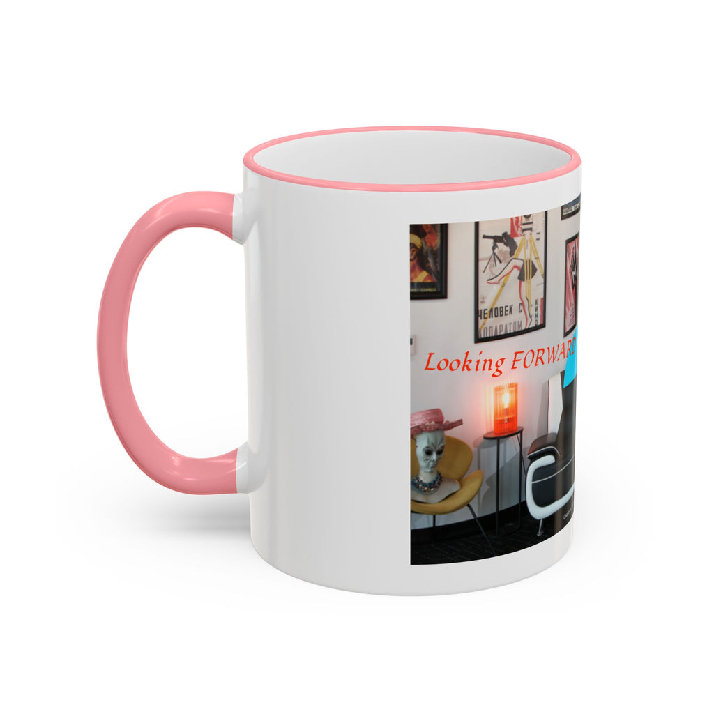 Retro Film Room Accent Rim Mug — 'Moving Forward' Graphic Coffee Cup (11oz/15oz)