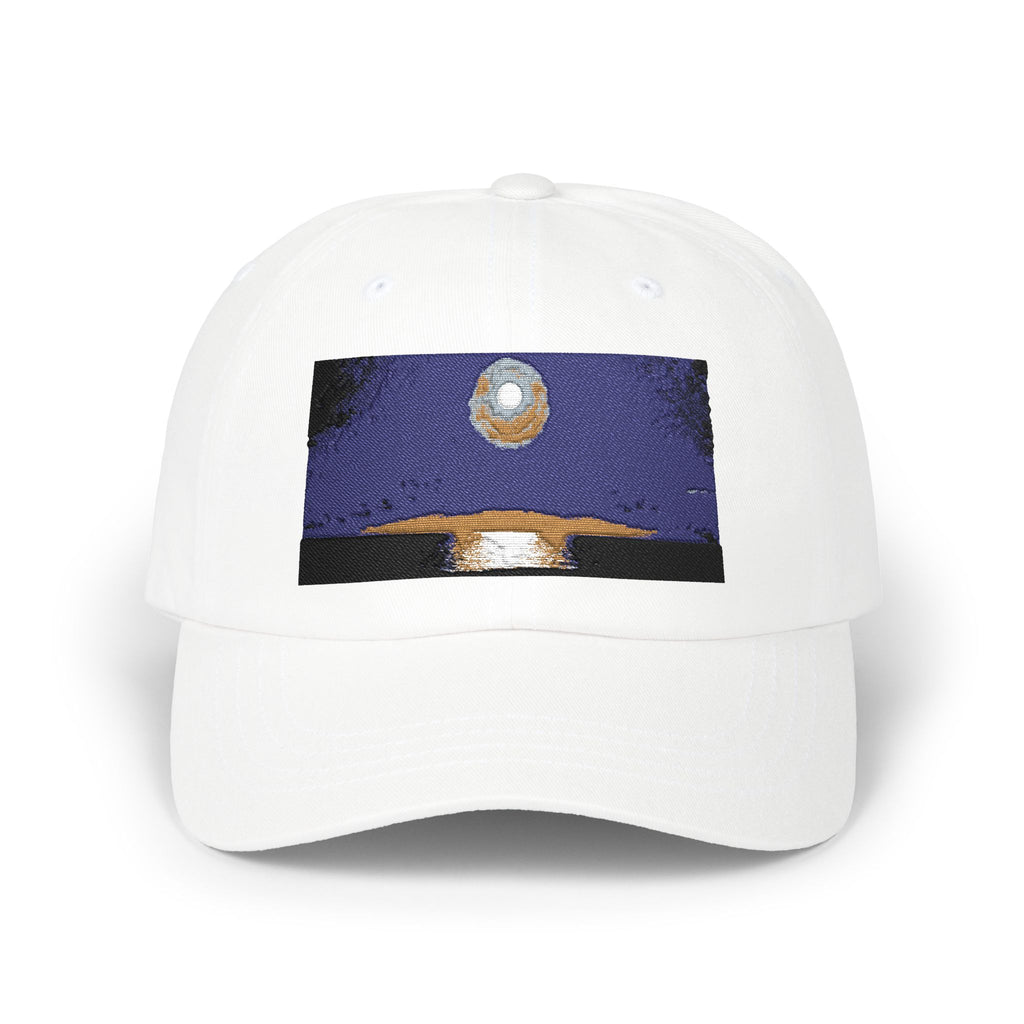 Dad Cap — Retro Full Moon Over Ocean Patch Embroidered Baseball Hat
