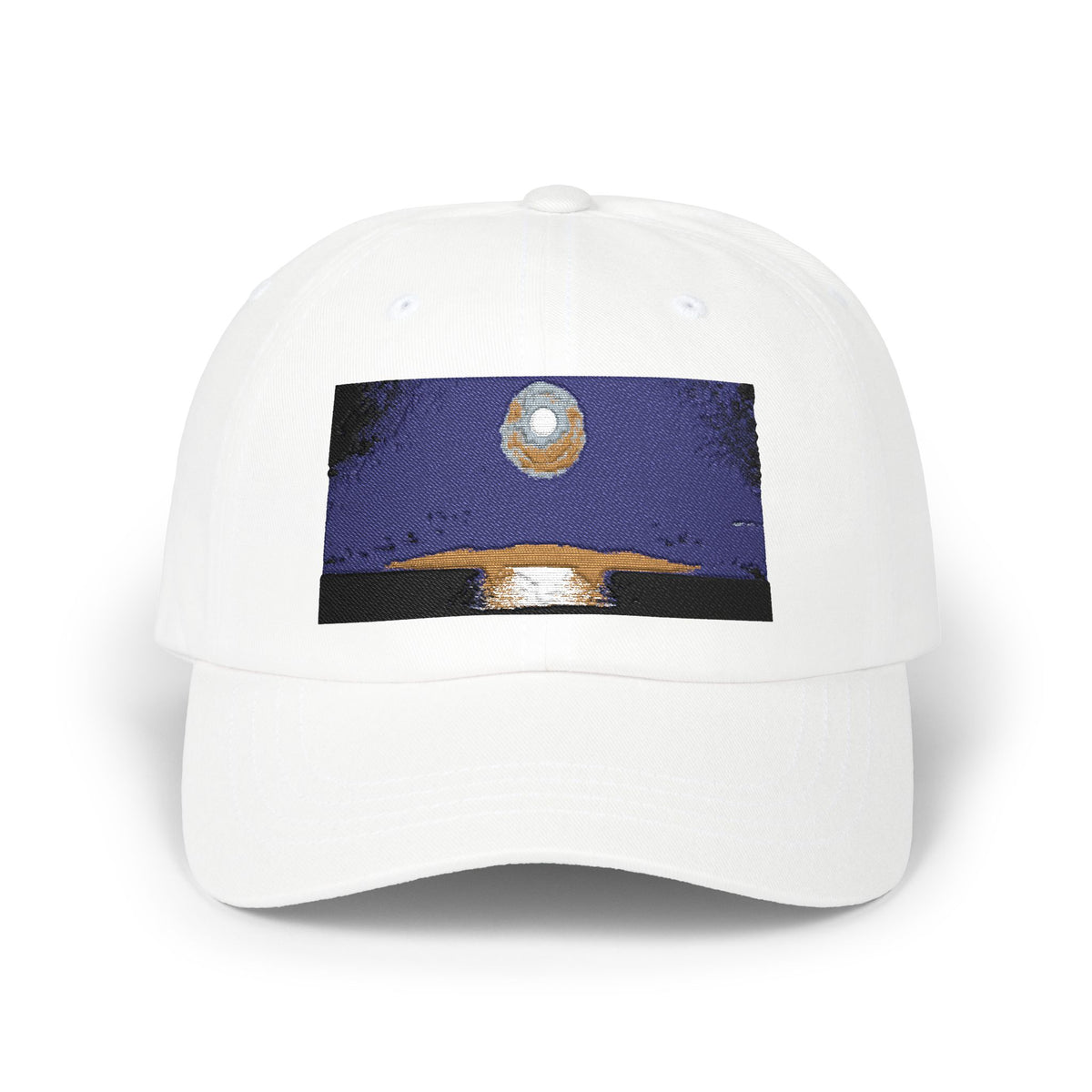 Dad Cap — Retro Full Moon Over Ocean Patch Embroidered Baseball Hat