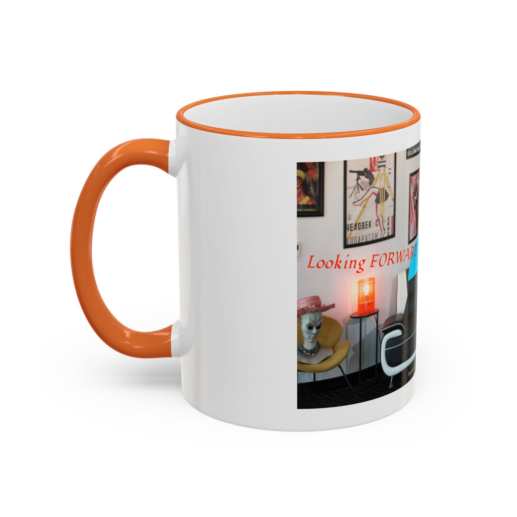 Retro Film Room Accent Rim Mug — 'Moving Forward' Graphic Coffee Cup (11oz/15oz)