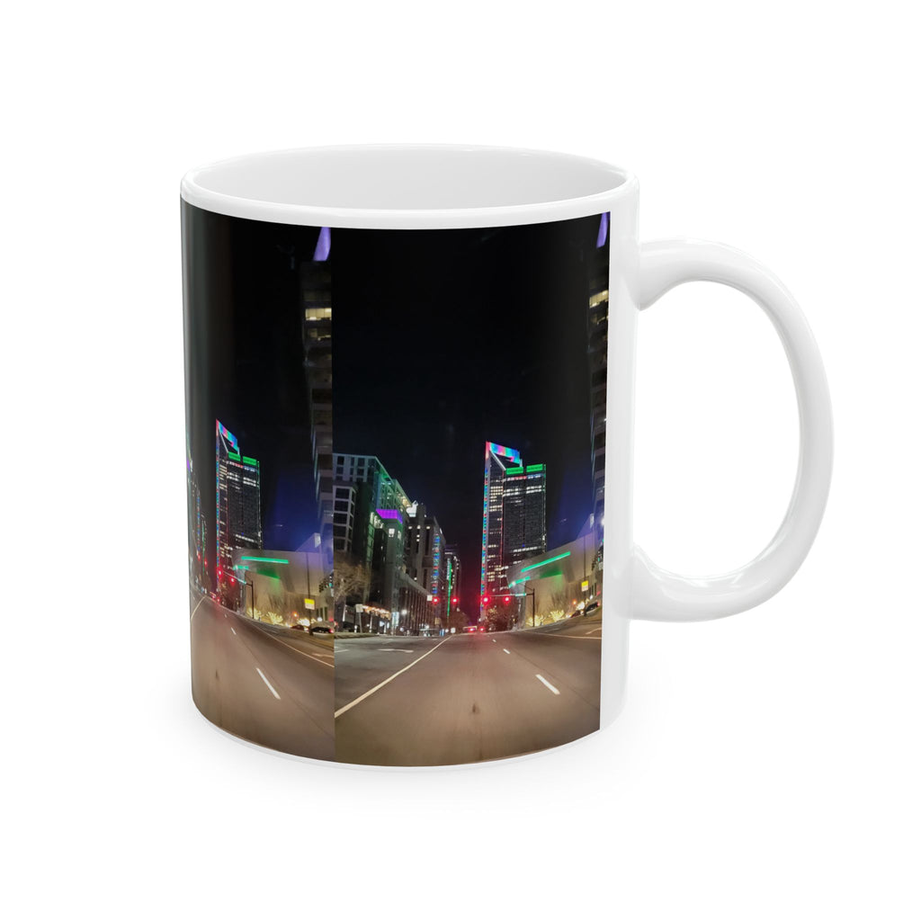 City Lights Nightscape Ceramic Mug – Neon Downtown Skyline Coffee Cup (11oz/15oz)