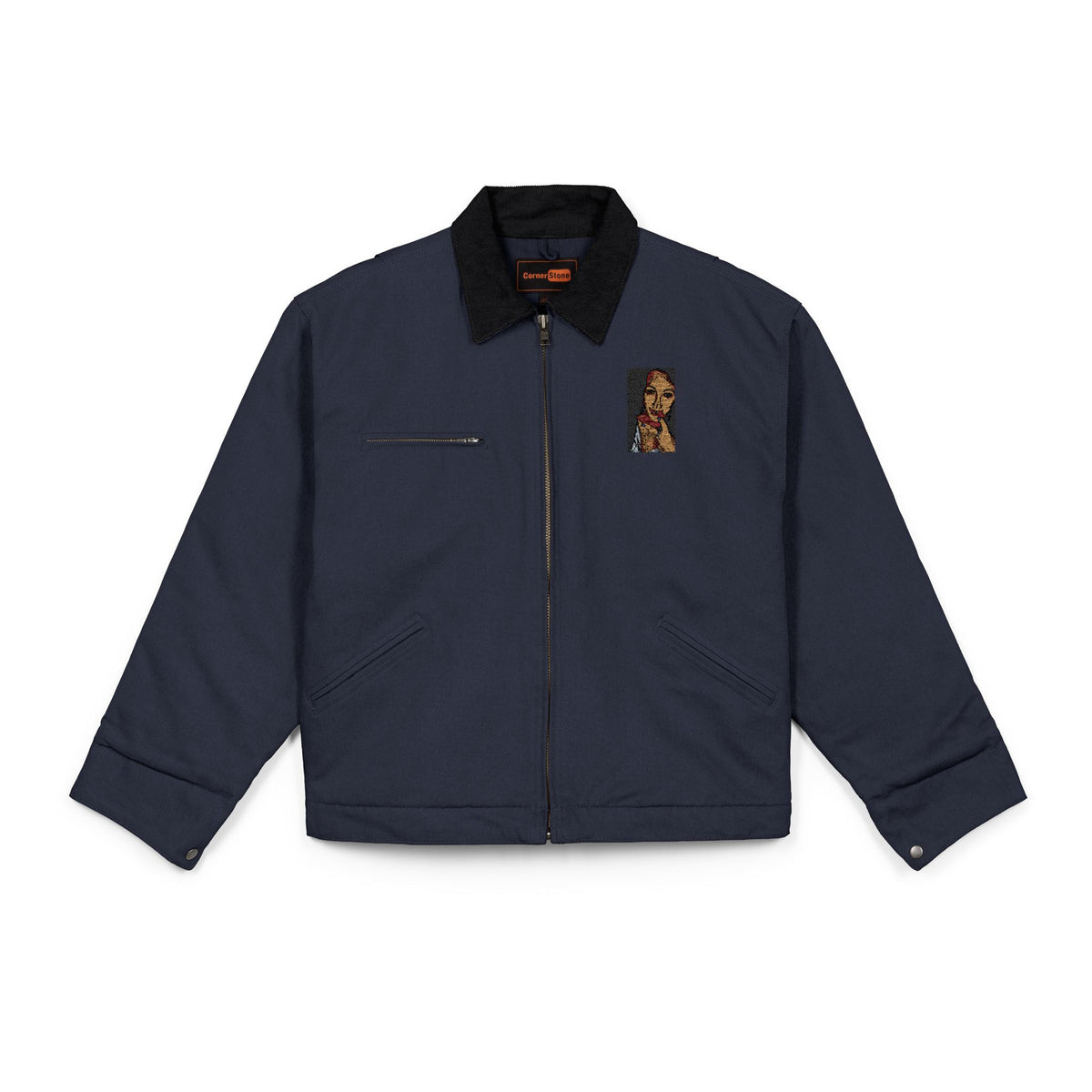 Work Jacket — Embroidered Vintage Pretty Lady Portrait Chest Patch