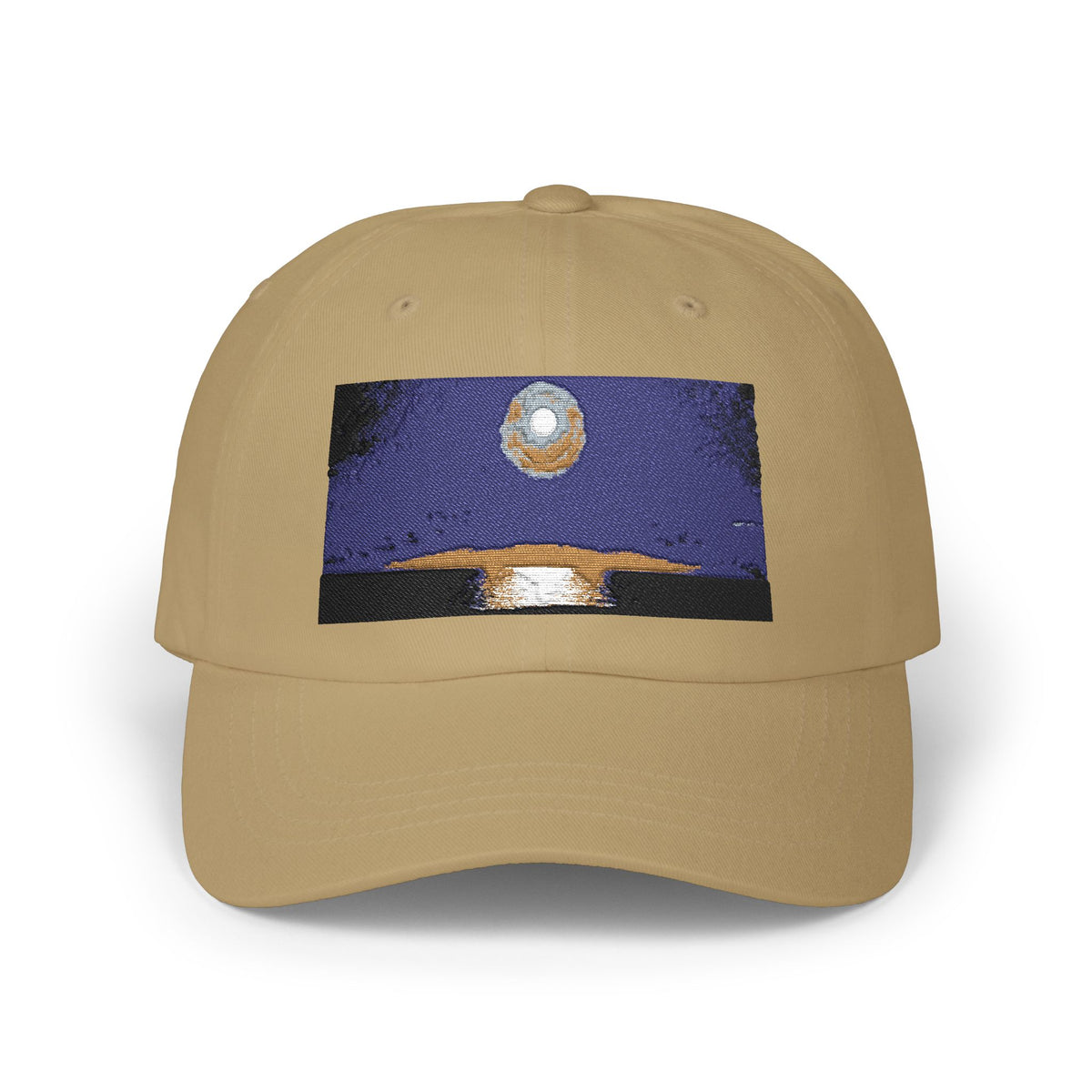 Dad Cap — Retro Full Moon Over Ocean Patch Embroidered Baseball Hat