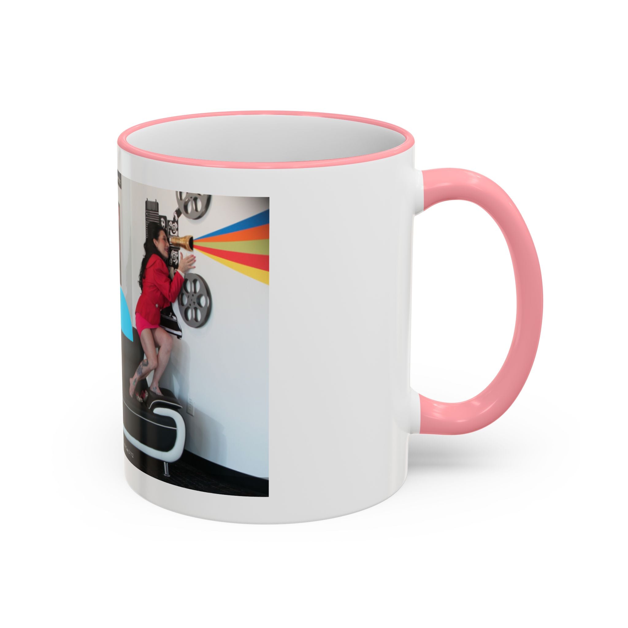 Retro Film Room Accent Rim Mug — 'Moving Forward' Graphic Coffee Cup (11oz/15oz)