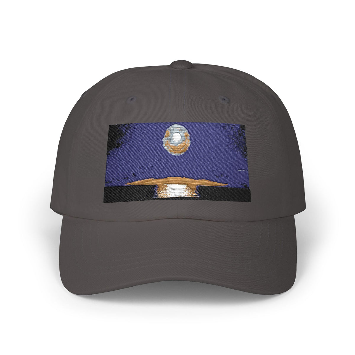 Dad Cap — Retro Full Moon Over Ocean Patch Embroidered Baseball Hat