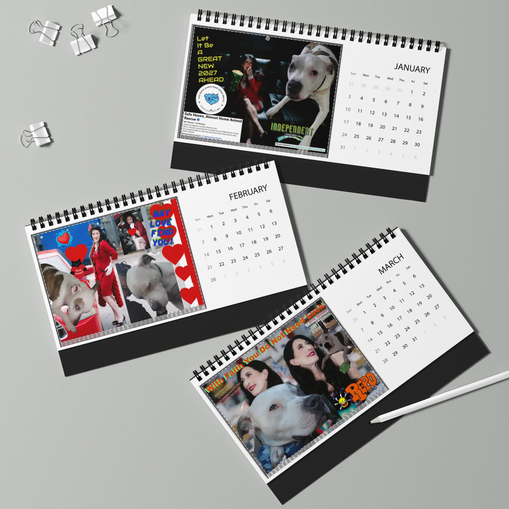 2027 Desktop Calendar — Memorial Pitbull Rescue Tribute Grid Calendar