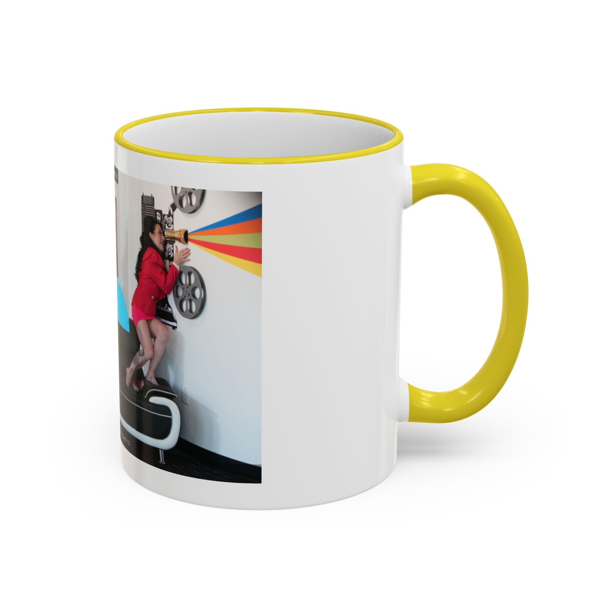 Retro Film Room Accent Rim Mug — 'Moving Forward' Graphic Coffee Cup (11oz/15oz)