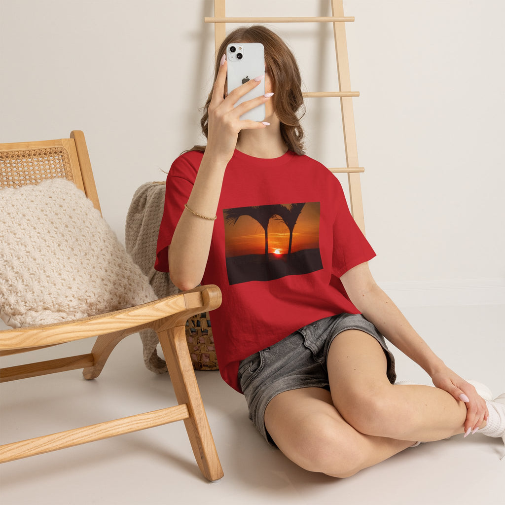 Unisex Sunset Palm Trees Swaying Heavy Cotton Tee