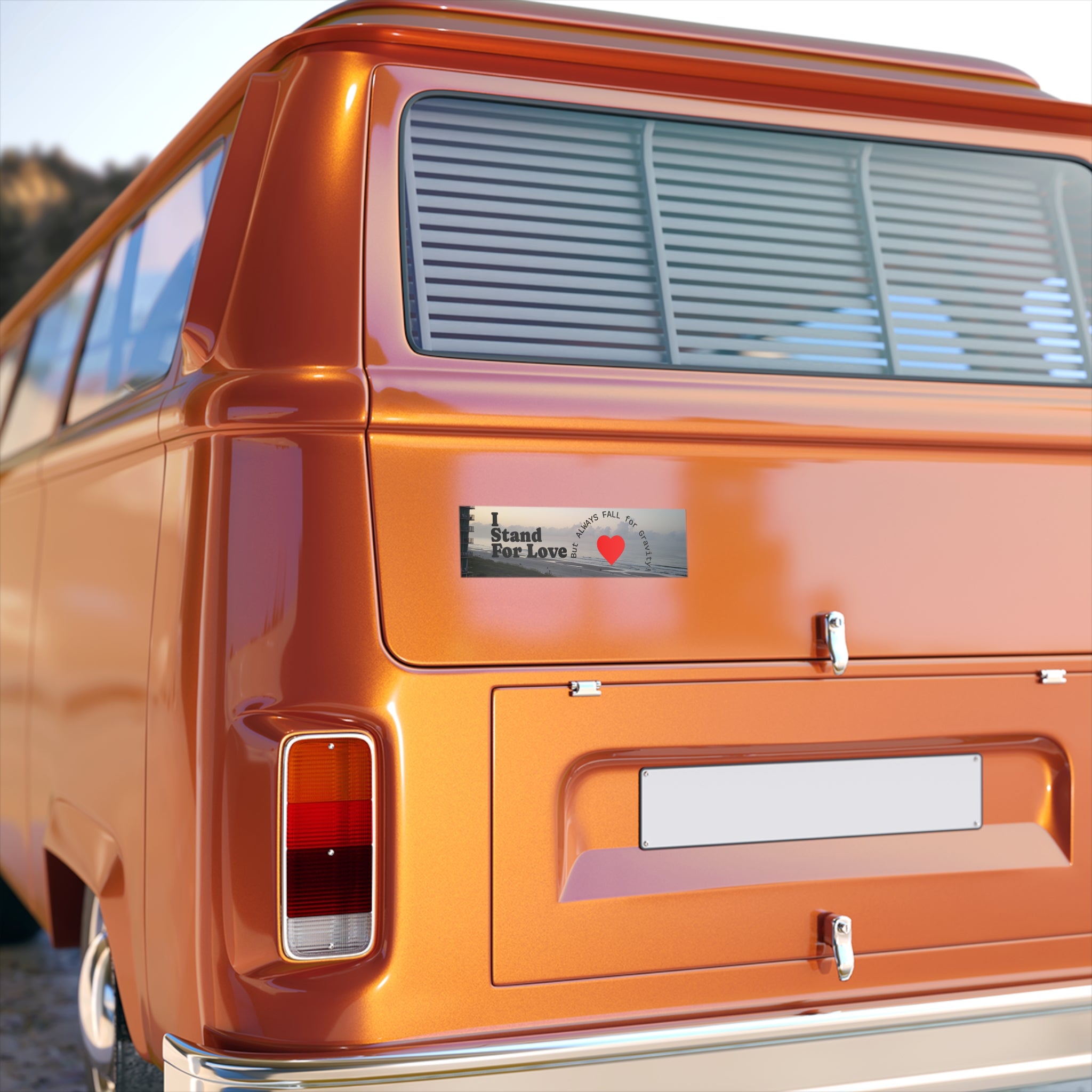 I Stand For Love Bumper Sticker — 'But Always Fall for Gravity' Heart Beach Design
